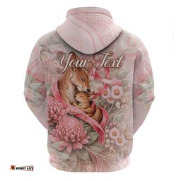RugbyLife Shop Personalised Breast Cancer Awareness Hoodie Mother Kangaroo And Ribbon Hope DT05