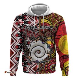 RugbyLife Shop Personalised Aotearoa and Australia Together Hoodie Koru and Kangaroo - Taniko with Aboriginal Motif LT03