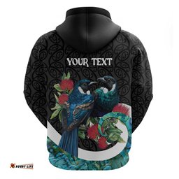 RugbyLife Shop Personalised Valentine's Day New Zealand Hoodie Tui Bird Couple Kowhaiwhai Mix Pohutukawa LT14