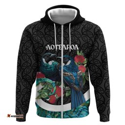 RugbyLife Shop Personalised Valentine's Day New Zealand Hoodie Tui Bird Couple Kowhaiwhai Mix Pohutukawa LT14