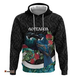 RugbyLife Shop Personalised Valentine's Day New Zealand Hoodie Tui Bird Couple Kowhaiwhai Mix Pohutukawa LT14