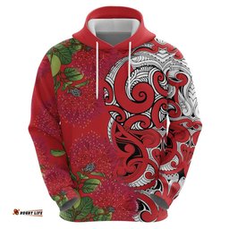 RugbyLife Shop Personalised New Zealand Koru Pohutukawa Hoodie Meri Kirihimete Aroha for Christmas LT9
