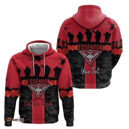 RugbyLife Shop Personalised Essendon Football ANZAC Day Hoodie Bombers Poppy Lest We Forget LT14