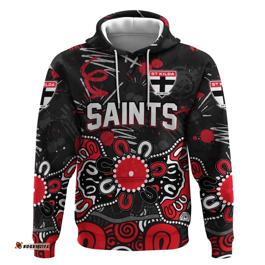 RugbyLife Shop Personalized St Kilda Saints Hoodie Aboriginal Dot Painting Graffiti Style TS04