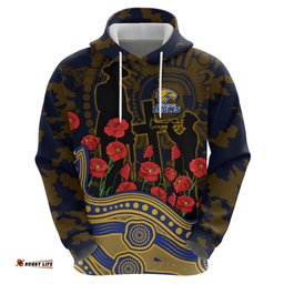 RugbyLife Shop West Coast Eagles ANZAC Day Hoodie Indigenous Dot Art with Poppy Flower Tribute TS04