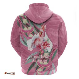 RugbyLife Shop Pink Cockatoo Australia Day Hoodie Proud To Be An Aussie Opal Eucalyptus Blossoms LT14