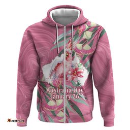 RugbyLife Shop Pink Cockatoo Australia Day Hoodie Proud To Be An Aussie Opal Eucalyptus Blossoms LT14