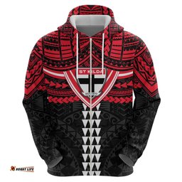 RugbyLife Shop Personalized St Kilda Saints Hoodie Polynesian Tribal Pattern Heritage Football TS04