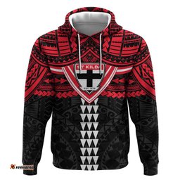 RugbyLife Shop Personalized St Kilda Saints Hoodie Polynesian Tribal Pattern Heritage Football TS04