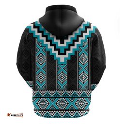 RugbyLife Shop Turquoise Taniko Pattern Aotearoa Hoodie Niho Taniwha Mix Poutama LT14