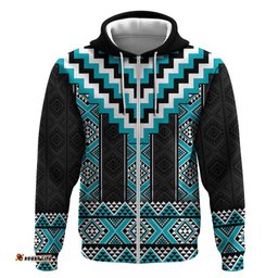 RugbyLife Shop Turquoise Taniko Pattern Aotearoa Hoodie Niho Taniwha Mix Poutama LT14