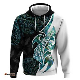 RugbyLife Shop Proud Aotearoa Hoodie Maori Silver Fern Mix Paua Shell Pattern LT14