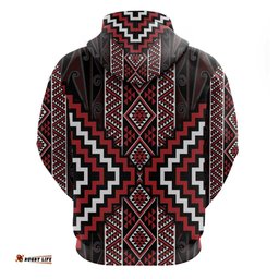 RugbyLife Shop Red Tukutuku Pattern Aotearoa Hoodie Niho Taniwha and Puhoro Motifs LT7