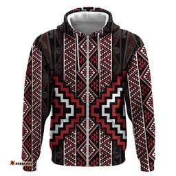 RugbyLife Shop Red Tukutuku Pattern Aotearoa Hoodie Niho Taniwha and Puhoro Motifs LT7