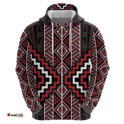 RugbyLife Shop Red Tukutuku Pattern Aotearoa Hoodie Niho Taniwha and Puhoro Motifs LT7