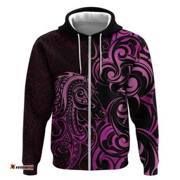 RugbyLife Shop Pink Aoteara Horse Racing Hoodie NZ Maori Pattern LT14