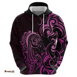 RugbyLife Shop Pink Aoteara Horse Racing Hoodie NZ Maori Pattern LT14