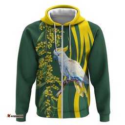 RugbyLife Shop White Cockatoo and Golden Wattle Hoodie Australian Native Bird LT9