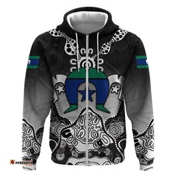 RugbyLife Shop Torres Strait Islander Flag Hoodie Dhari Indigenous Dotwork Pattern Art TS04