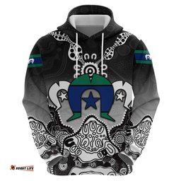 RugbyLife Shop Torres Strait Islander Flag Hoodie Dhari Indigenous Dotwork Pattern Art TS04