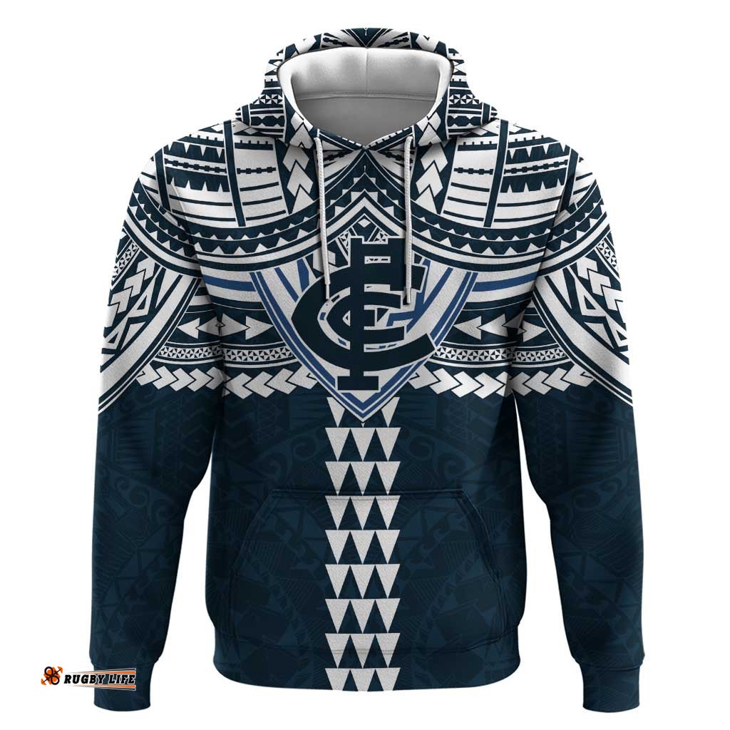 RugbyLife Shop Personalized Carlton Blues Hoodie Polynesian Tribal Pattern Heritage Football TS04