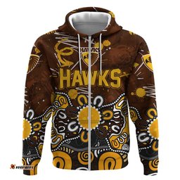 RugbyLife Shop Personalized Hawthorn Hawks Hoodie Aboriginal Dot Painting Graffiti Style TS04