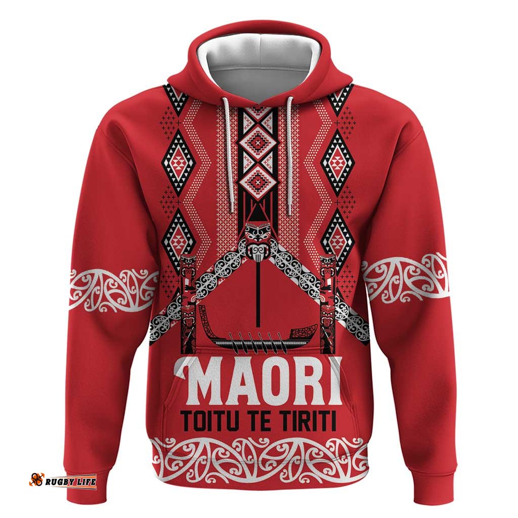 RugbyLife Shop Toitu Te Tiriti Waitangi Hoodie Red Wharenui House LT9