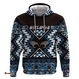 RugbyLife Shop Personalised Taniko Motifs Aotearoa Hoodie Waitangi Kowhaiwhai Kiwi - Blue LT7