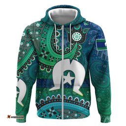 RugbyLife Shop Torres Strait Islands Hoodie Dhari Emblem Vibrant Teal Indigenous TS04