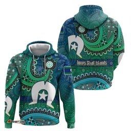 RugbyLife Shop Torres Strait Islands Hoodie Dhari Emblem Vibrant Teal Indigenous TS04