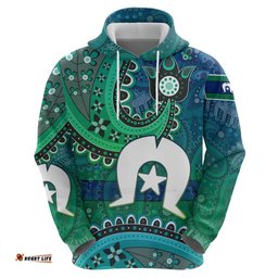 RugbyLife Shop Torres Strait Islands Hoodie Dhari Emblem Vibrant Teal Indigenous TS04
