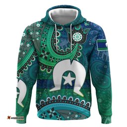 RugbyLife Shop Torres Strait Islands Hoodie Dhari Emblem Vibrant Teal Indigenous TS04