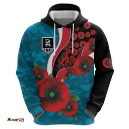 RugbyLife Shop Port Power ANZAC Personalised Hoodie Lest We Forget Poppy Camo LT9