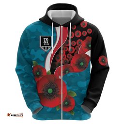 RugbyLife Shop Port Power ANZAC Personalised Hoodie Lest We Forget Poppy Camo LT9
