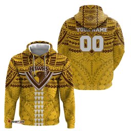 RugbyLife Shop Personalized Hawthorn Hawks Hoodie Polynesian Tribal Pattern Heritage Football TS04