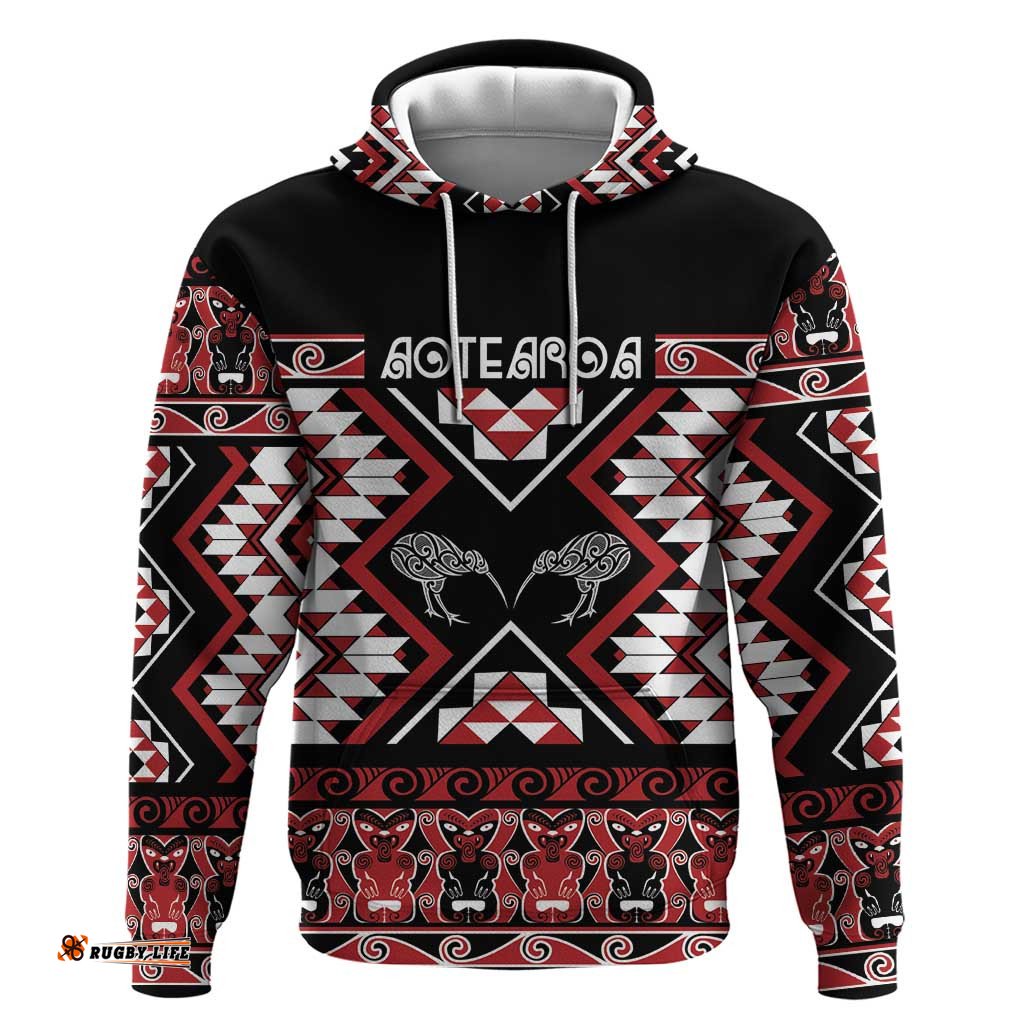 RugbyLife Shop Personalised Taniko Motifs Aotearoa Hoodie Waitangi Kowhaiwhai Kiwi LT7