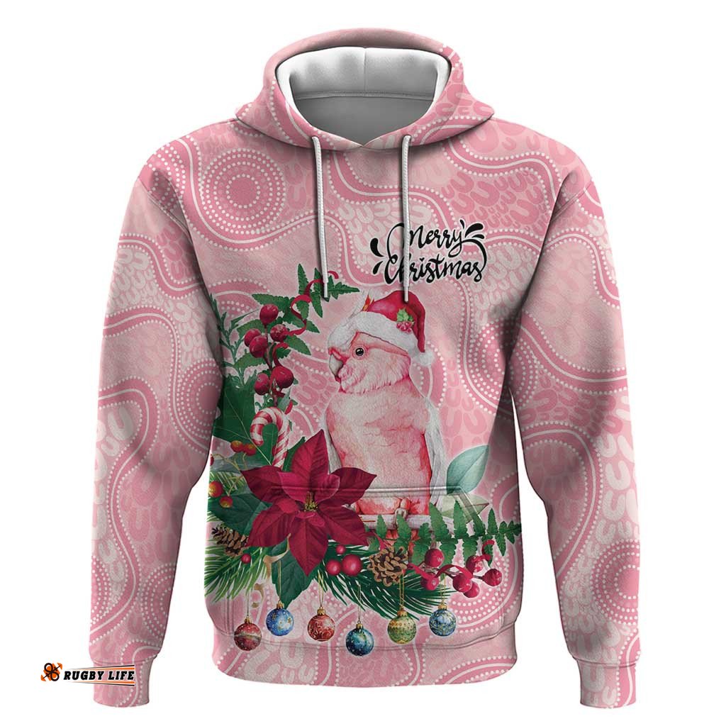 RugbyLife Shop Watercolor Pink Galah Flowers Hoodie Australia Christmas Vibes LT9