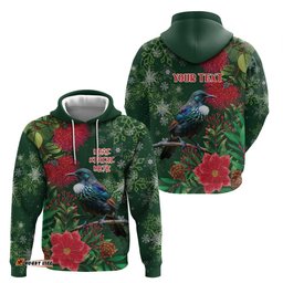 RugbyLife Shop Tui Meri Kirihimete Personalised Hoodie Pohutukawa Flowers Green Motif LT9