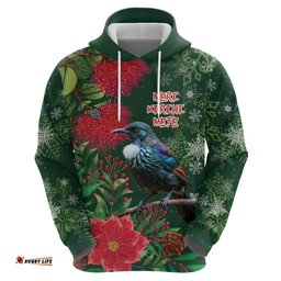 RugbyLife Shop Tui Meri Kirihimete Personalised Hoodie Pohutukawa Flowers Green Motif LT9