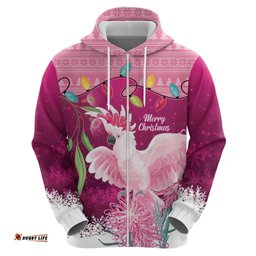 RugbyLife Shop Pink Cockatoo Australia Christmas Hoodie Grevillea Eucalyptus Blossoms LT14