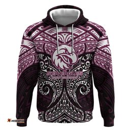 RugbyLife Shop Personalized Manly Warringah Sea Eagles Hoodie Polynesian Tribal Pattern Style TS04