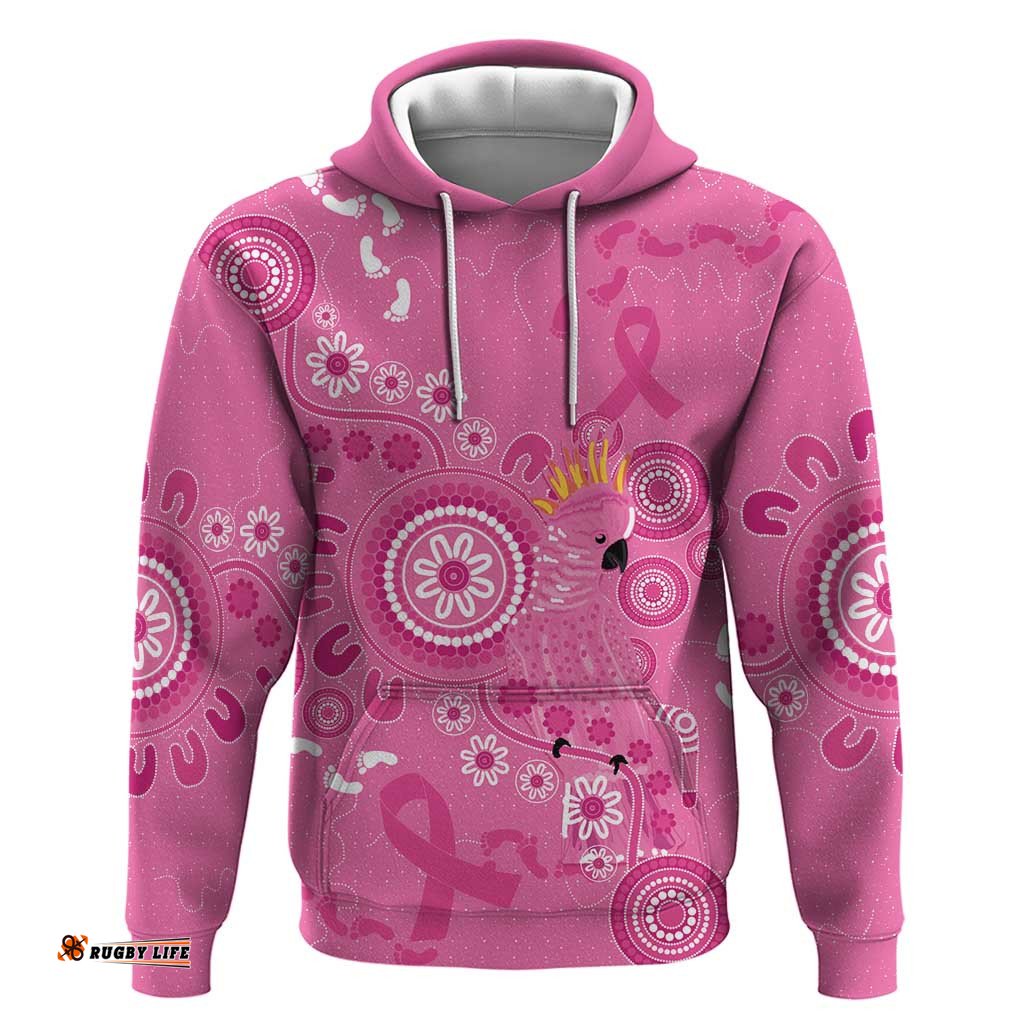 RugbyLife Shop Pink Ribbon Australia Hoodie Breast Cancer Awareness Aboriginal Cacatua leadbeateri LT14