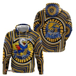 RugbyLife Shop West Coast Eagles Hoodie Indigenous Monochrome Dot Art Mascot Style TS04