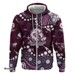 RugbyLife Shop Personalized Manly Warringah Sea Eagles Hoodie Aboriginal Pattern with Graffiti Style Design TS04