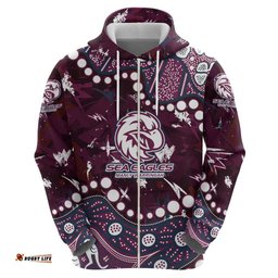 RugbyLife Shop Personalized Manly Warringah Sea Eagles Hoodie Aboriginal Pattern with Graffiti Style Design TS04