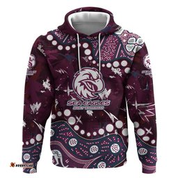 RugbyLife Shop Personalized Manly Warringah Sea Eagles Hoodie Aboriginal Pattern with Graffiti Style Design TS04