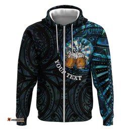 RugbyLife Shop Personalized New Zealand Darts Beer Hoodie Paua Shell Aotearoa Maori Tattoo LT14