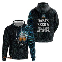 RugbyLife Shop Personalized New Zealand Darts Beer Hoodie Paua Shell Aotearoa Maori Tattoo LT14
