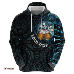 RugbyLife Shop Personalized New Zealand Darts Beer Hoodie Paua Shell Aotearoa Maori Tattoo LT14