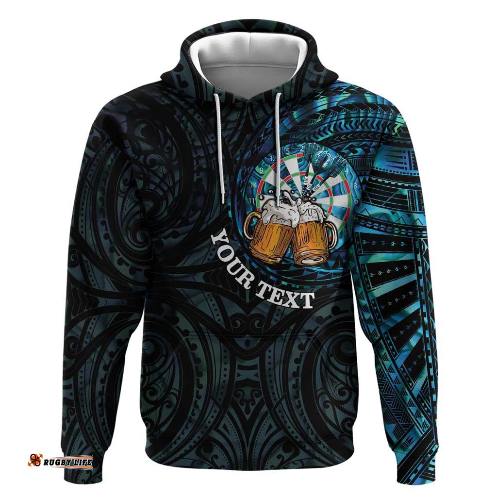 RugbyLife Shop Personalized New Zealand Darts Beer Hoodie Paua Shell Aotearoa Maori Tattoo LT14